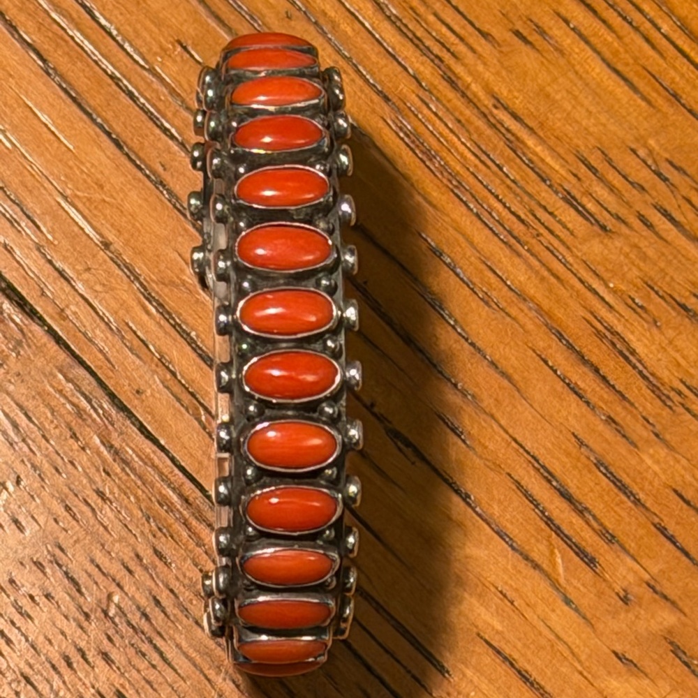 Vintage Navajo bracelet, coral set in sterling silver